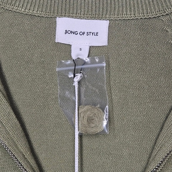 Song of Style Olive Green‎ Knit Mini Dress Long Sleeve Full Zip Up Sz S - Picture 5 of 10